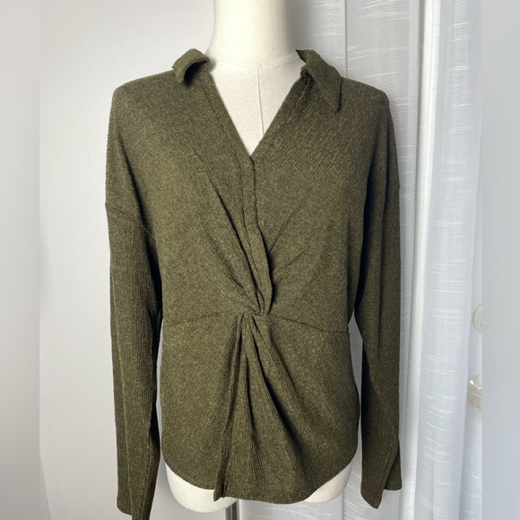NWT Madewell Green Twist-Front Long-Sleeve Top Size Large - Picture 4 of 10